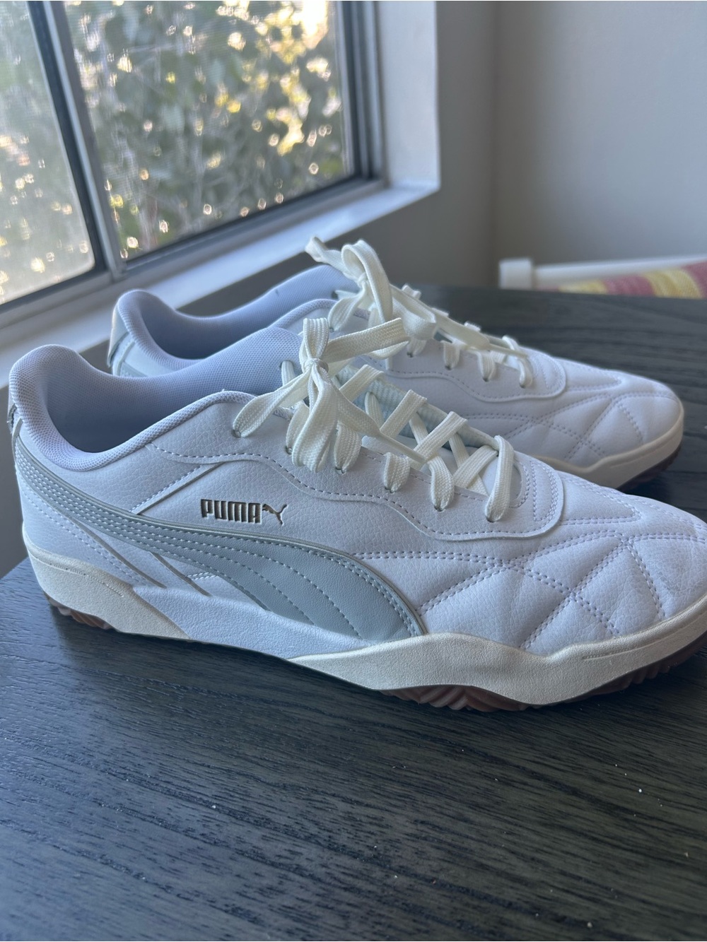 Puma Men’s White Sneakers with Light Gray Stripe and Gum Outsole